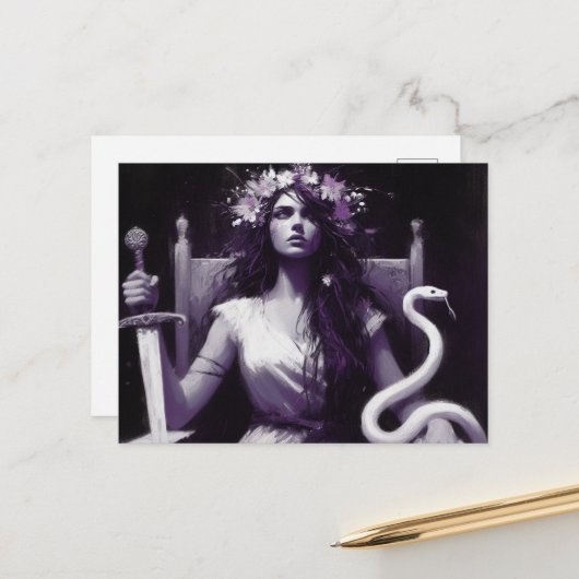 プリンセスの戦士と彼女のペットのスネークパープルブラック ポストカード (正面/裏面インサイチュ)