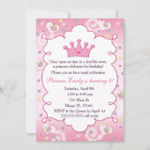 プリンセスの招待状の女の子の誕生会の王冠のピンク 招待状 (正面)