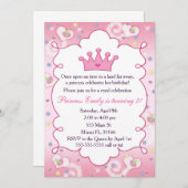 プリンセスの招待状の女の子の誕生会の王冠のピンク 招待状 (正面/裏面)