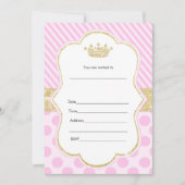 プリンセスの招待状はピンクの金ゴールドのグリッターを記入します 招待状 (正面)