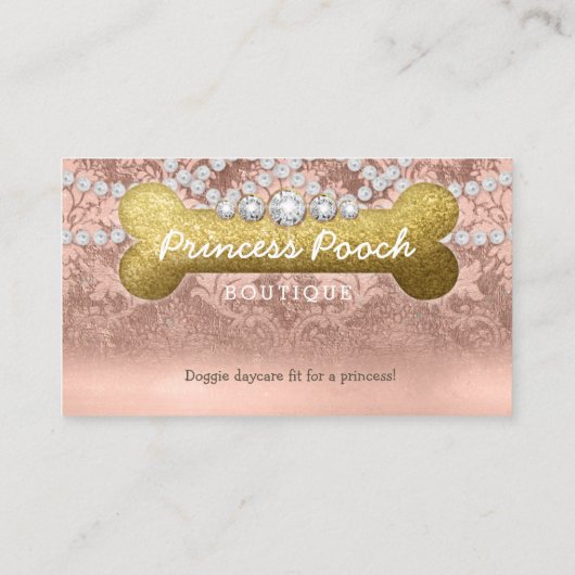 プリンセスの犬犬の心配の獣医の歩行者の骨のばら色の金ゴールド 名刺 (裏面)