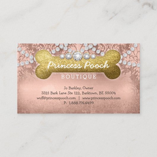 プリンセスの犬犬の心配の獣医の歩行者の骨のばら色の金ゴールド 名刺 (正面)