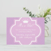 プリンセスの王冠が付いたピンクのベビーシャワー招待状 招待状 (スタンド正面)