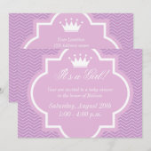 プリンセスの王冠が付いたピンクのベビーシャワー招待状 招待状 (正面/裏面)