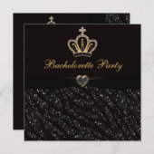 プリンセスの王冠のハート及びシマウマのグリッターのバチェロレッテ 招待状 (正面/裏面)