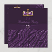 プリンセスの王冠のハート及びシマウマのグリッターの第21誕生日 招待状 (正面/裏面)