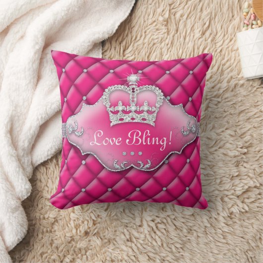 プリンセスの王冠の枕房状のサテンのダイヤモンドのピンク クッション (ブランケット)