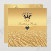 プリンセスの王冠及びシマウマのグリッターのプリントの第60誕生日 招待状 (正面/裏面)