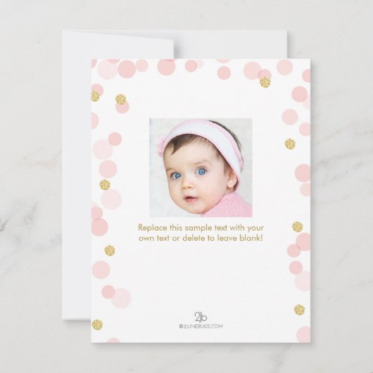 プリンセスの第1誕生日のピンクの金ゴールドのサンキューカード 招待状 (裏面)