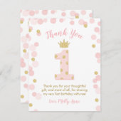 プリンセスの第1誕生日のピンクの金ゴールドのサンキューカード 招待状 (正面/裏面)
