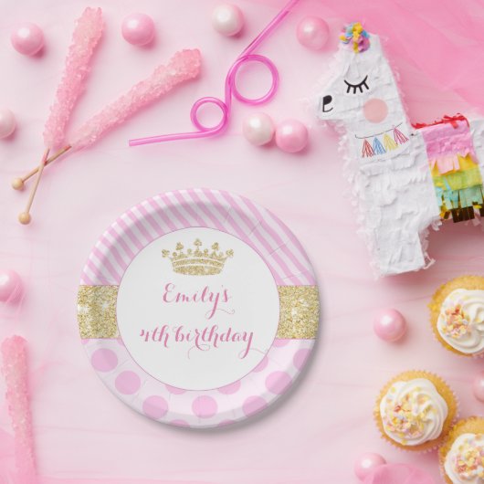 プリンセスの紙皿の誕生日のピンクの金ゴールド ペーパープレート (パーティー)
