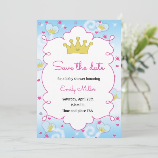 プリンセスの蝶ベビーシャワーの保存日付 セーブザデート (スタンド正面)