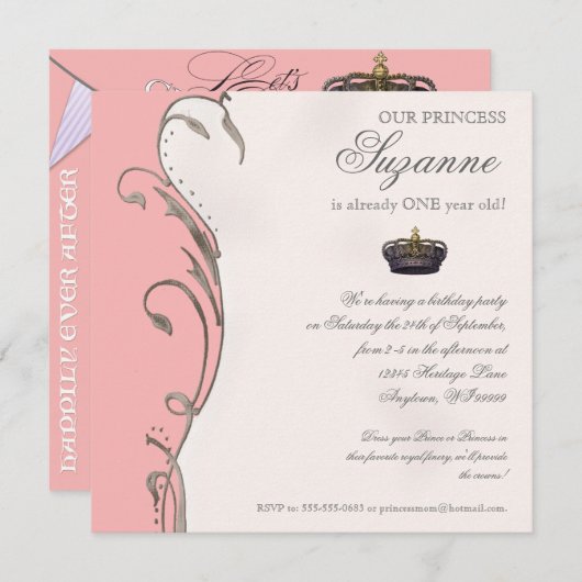 プリンセスの誕生会の女の子を立派に祝って下さい 招待状 (正面/裏面)