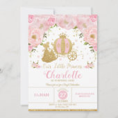 プリンセスの誕生会キャリッジピンクおよび金ゴールド 招待状 (正面)
