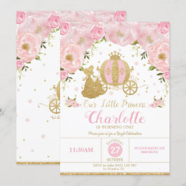プリンセスの誕生会キャリッジピンクおよび金ゴールド 招待状