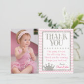 プリンセスの誕生日のサンキューカード|のピンクおよび銀 サンキューカード (スタンド正面)