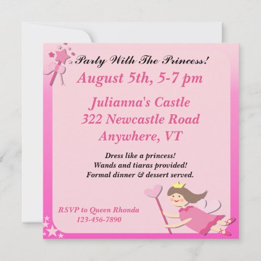 プリンセスの誕生日の招待のブルネットのパーティー 招待状 (裏面)