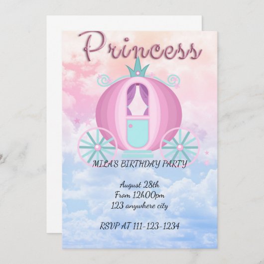 プリンセスの誕生日の招待状 招待状 (正面/裏面)