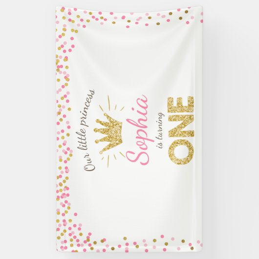 プリンセスの誕生日の旗の王室のなピンクおよび金ゴールドの女の子 横断幕 (縦)