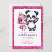 プリンセスの誕生日パーティーの可愛いパンダ 招待状 (正面)