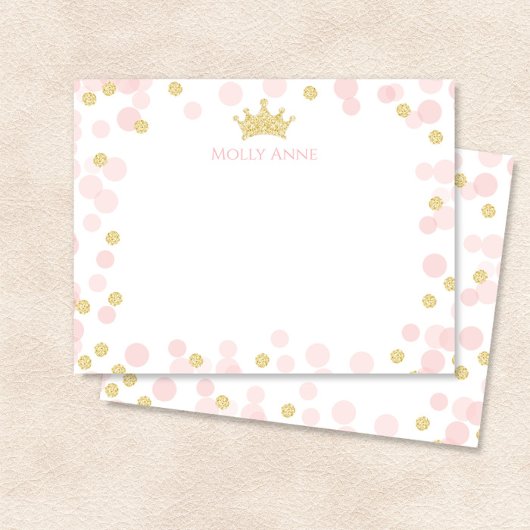 プリンセスの誕生日 ピンクとゴールドのドットステーショナリー ノートカード