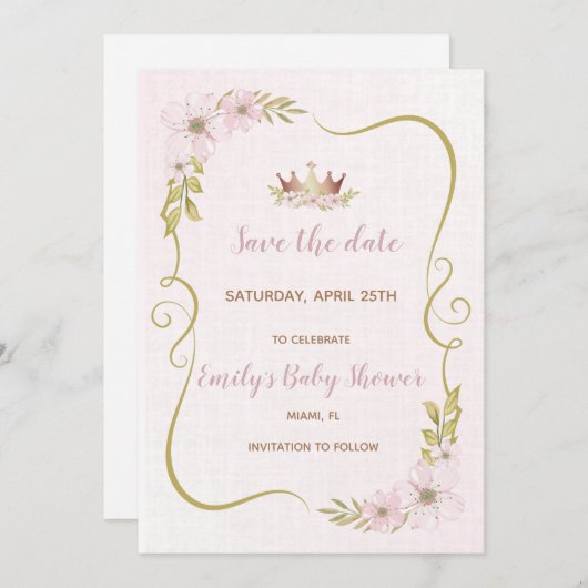 プリンセスの赤ちゃんシャワー日付を保存 セーブザデート (正面/裏面)