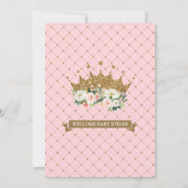 プリンセスの金ゴールドのグリッターの王冠及び花柄のベビーシャワー 招待状 (裏面)