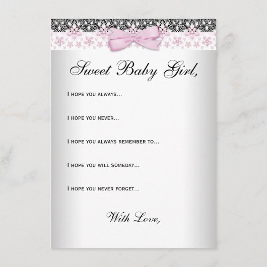 プリンセスの願いベビーカードベビーガールシャワー アドバイスカード (裏面)