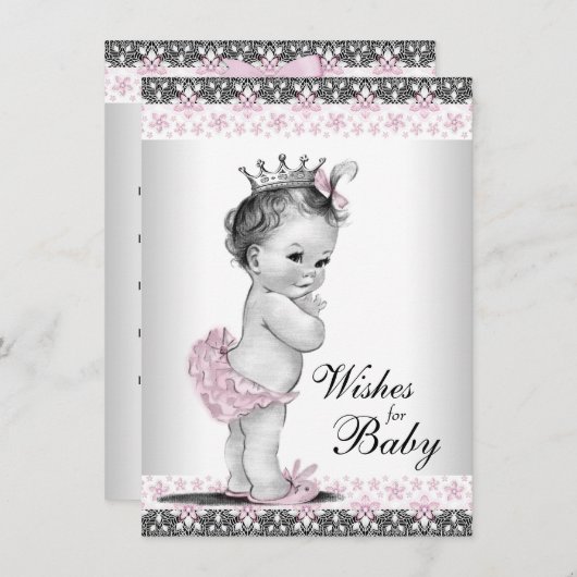 プリンセスの願いベビーカードベビーガールシャワー アドバイスカード (正面/裏面)