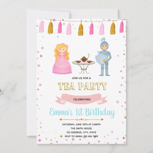 プリンセスの騎士お茶会の誕生日の招待 招待状 (正面)