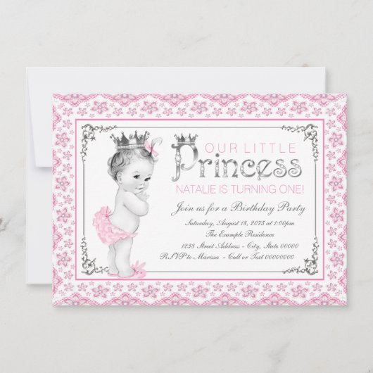 プリンセスの１歳の誕生日パーティー 招待状 (正面)