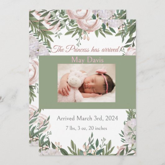 プリンセスはピンクの水彩庭園に到着した 案内状 (正面/裏面)