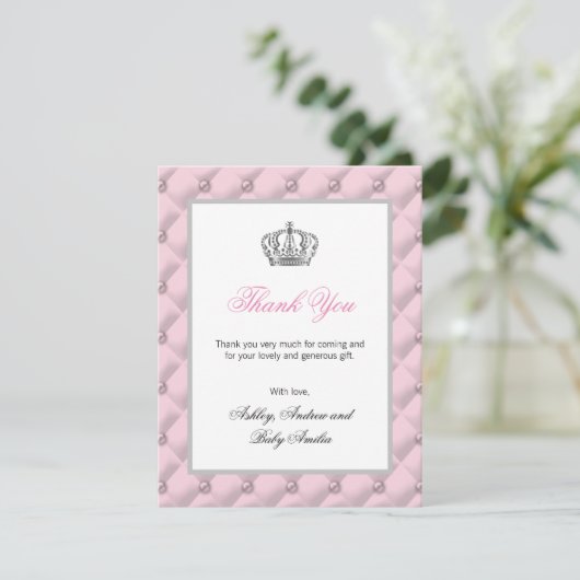 プリンセスはベビーシャワーの誕生日のピンク感謝していしています サンキューカード (スタンド正面)
