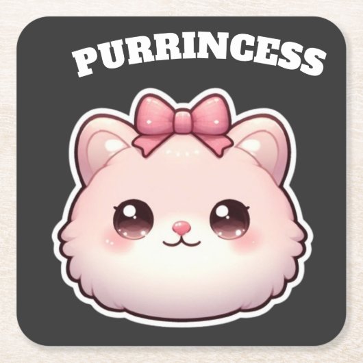 プリンセスみたいな可愛いピンクの子猫デザイン スクエアペーパーコースター (正面)