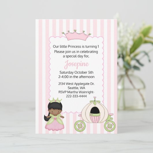 プリンセスをテーマにしたベビーガールファースト誕生日 招待状 (スタンド正面)