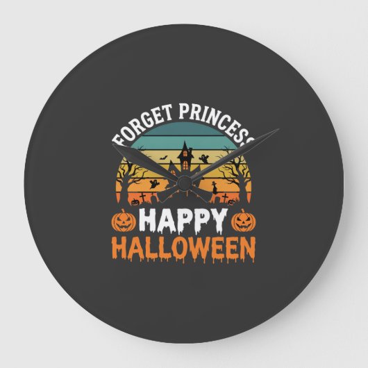 プリンセスを忘れて ハッピーハロウィン お化け屋敷 デザイン ラージ壁時計 (正面)