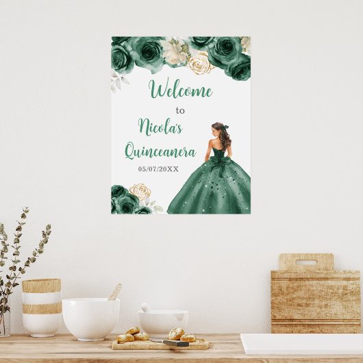 プリンセスインダークグリーンドレスキンセアニェラウェルカム ポスター (キッチン)