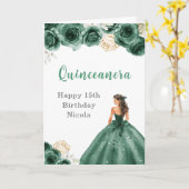 プリンセスインダークグリーンドレス誕生日キンセアニェラ カード (黄色い花)