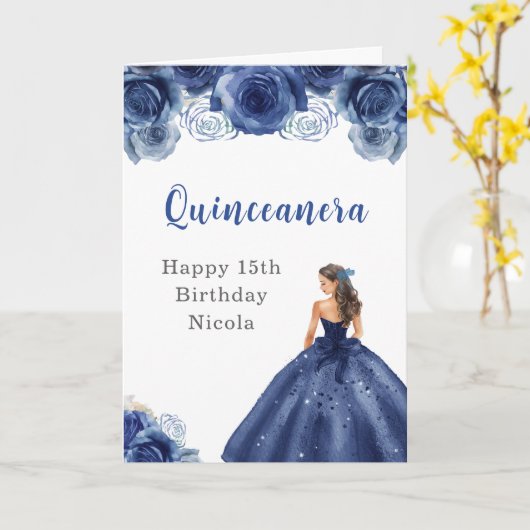プリンセスインネイビーブルードレス誕生日キンセアニェラ カード (黄色い花)