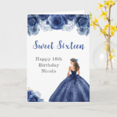 プリンセスインネイビーブルードレスSweet sixteen誕生日 カード (黄色い花)