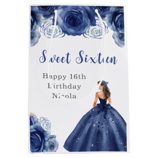 プリンセスインネイビーブルードレスSweet sixteen誕生日 ミディアムペーパーバッグ (正面)