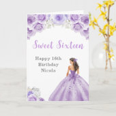 プリンセスインパープルドレスSweet sixteen誕生日 カード (黄色い花)