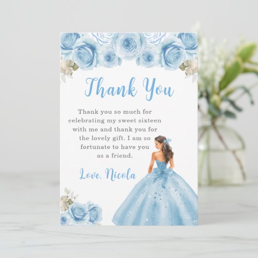 プリンセスイン青いドレスSweet sixteenありがとう サンキューカード (スタンド正面)
