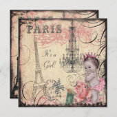 プリンセスエッフェルタワー&シャンデリアベビーシャワー 招待状 (正面/裏面)