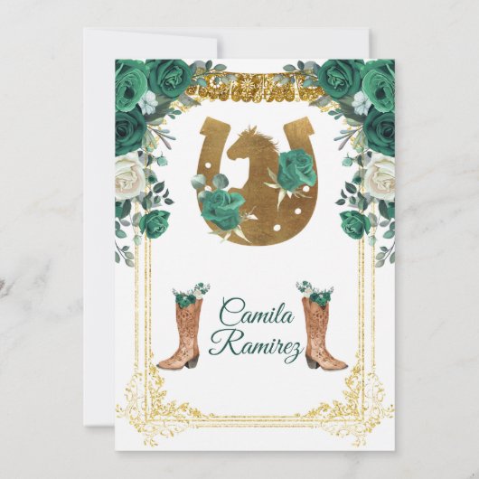 プリンセスエメラルドグリーン&金ゴールドガールスウィート15th 招待状 (裏面)