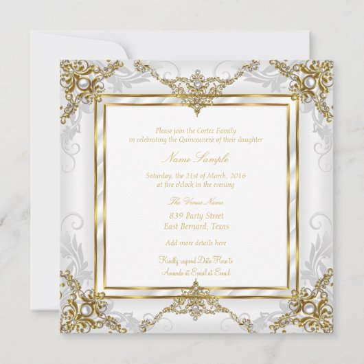 プリンセスエレガントキンセアニェラ金ゴールドホワイトパール 招待状 (裏面)