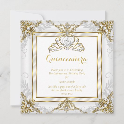 プリンセスエレガントキンセアニェラ金ゴールドホワイトパール 招待状 (正面)