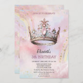 プリンセスエレガントクラウンキャッスルレインボー誕生日 招待状 (正面/裏面)