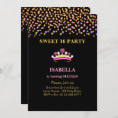 プリンセスエレガントクラウンスウィート16オンブラック 招待状 (正面/裏面)