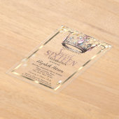 プリンセスエレガントクラウンバルーンFrame Sweet 16 アクリル招待状 (レイダウン)